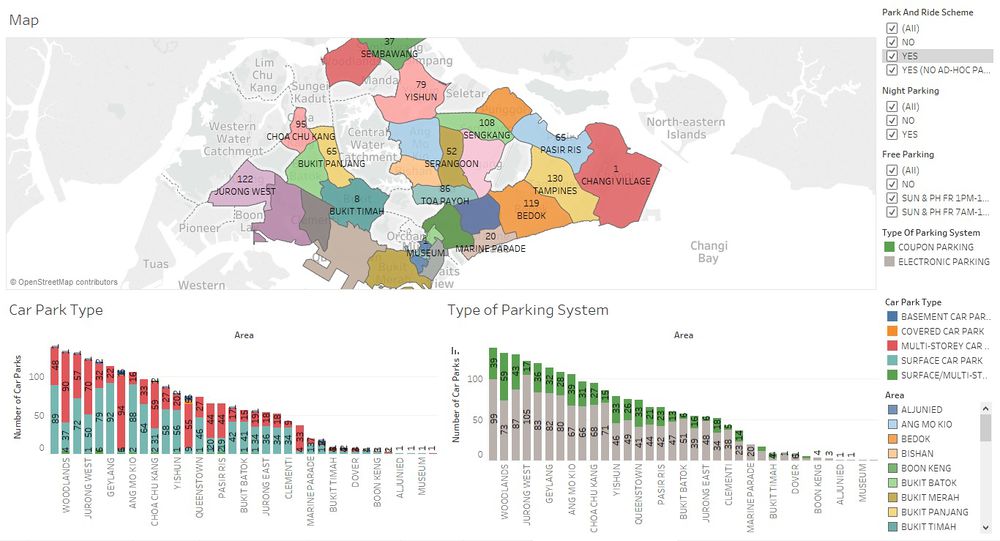 Map view of Singapore with different parking types