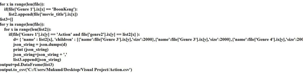 Sample code snippet to process json from csv for d3.js visualizations