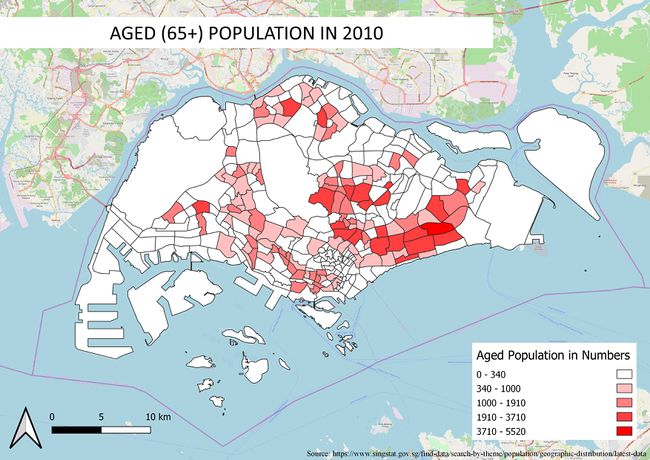 Aged population (+65) in 2010 and 2018.