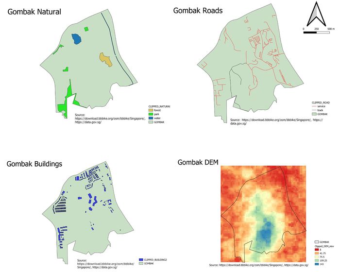 Natural, Roads, Buildings, DEM of Gombak