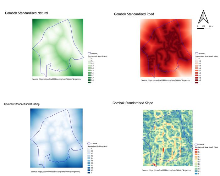 Standardised Natural, Roads, Buildings and Slope for Gombak