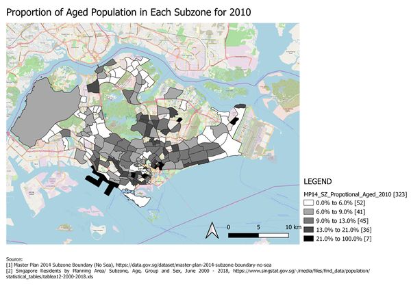 Map 3: Proportion of Aged Population in Each Subzone for 2010