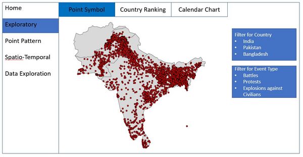 Example of point symbol map showing number of events during a certain period.